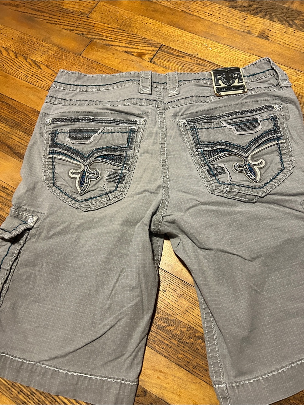 Rock Revival Light Gray Embroidered Cargo Shorts